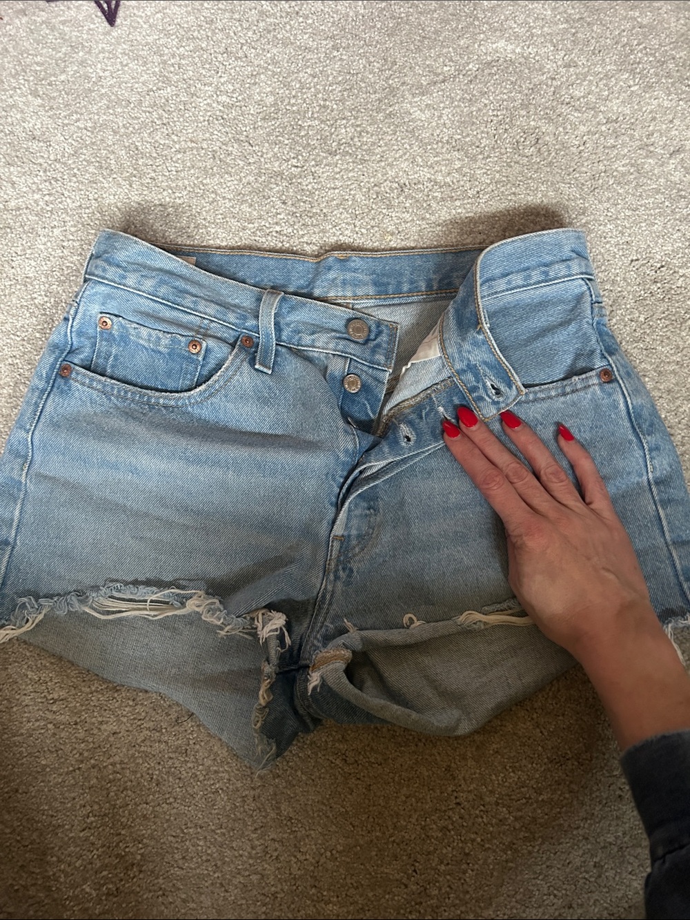 Levi's Light Blue Frayed Hem Denim Shorts
